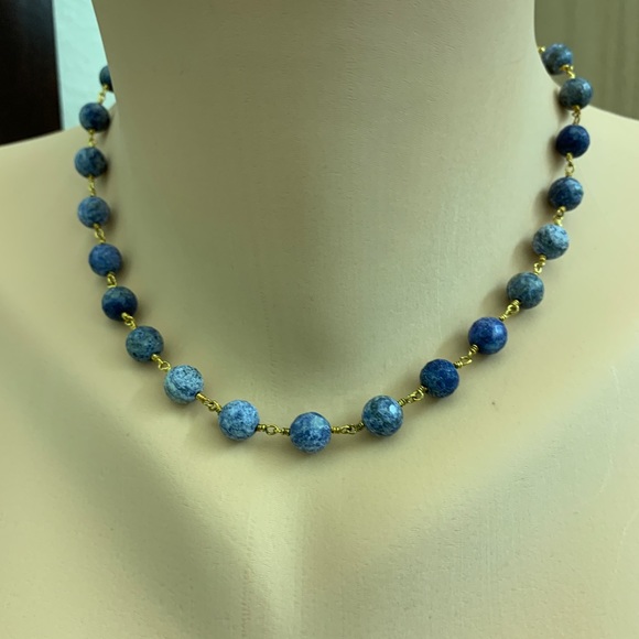 Adjustable necklace blue lapis and ribbon - Picture 7 of 10